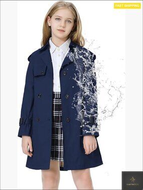 Girls Waterproof Trench Coat Double Breasted Lapel Overcoat Outerwear